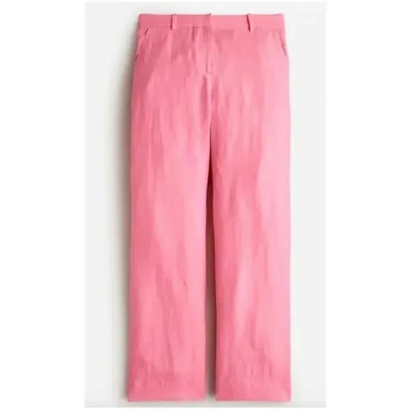 NWT J. Crew Ingrid Pants Linen Cropped Wide Leg | Pink Azalea | SZ 10 - Picture 1 of 9